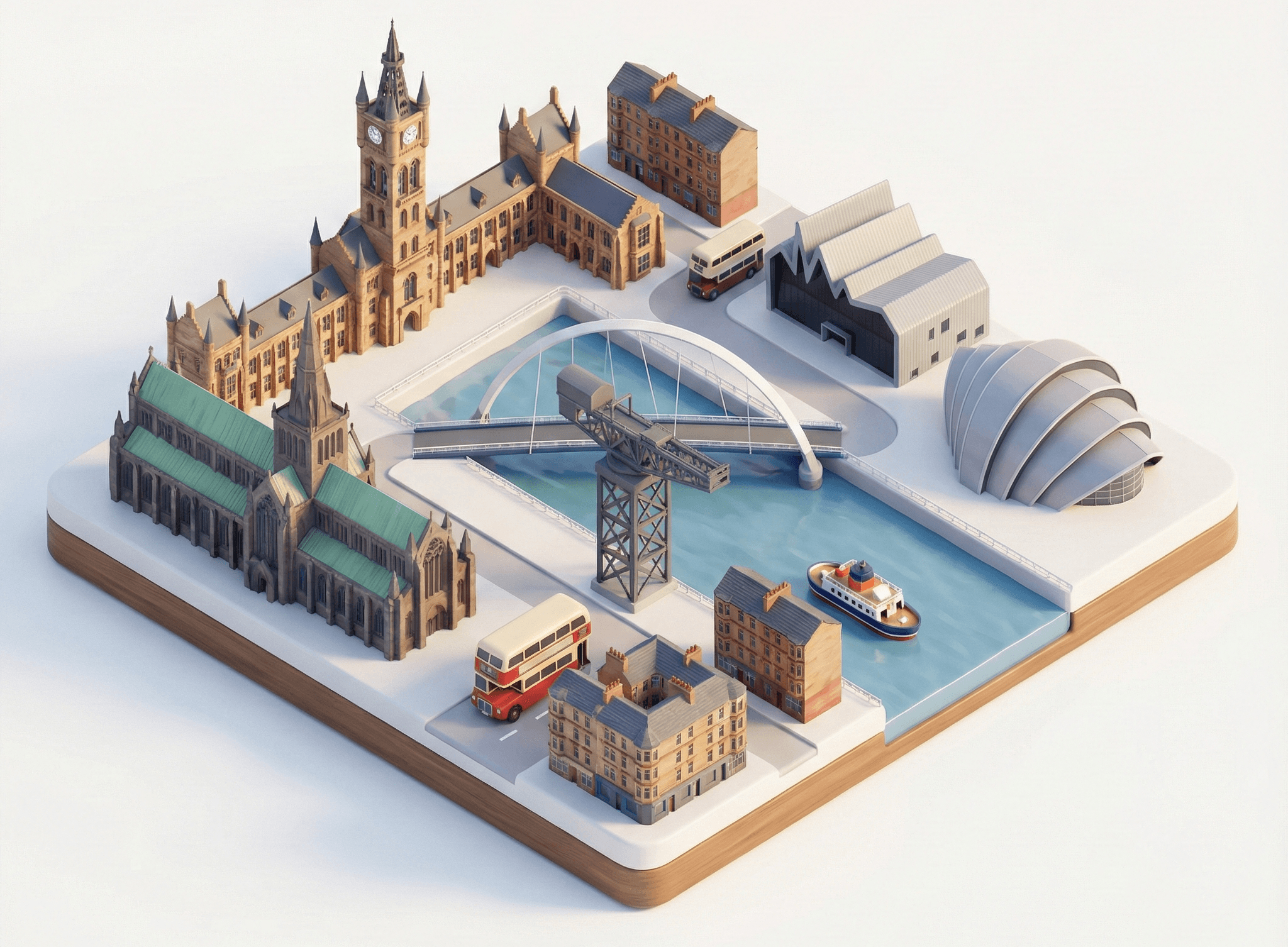 Illustrated aerial view of Glasgow